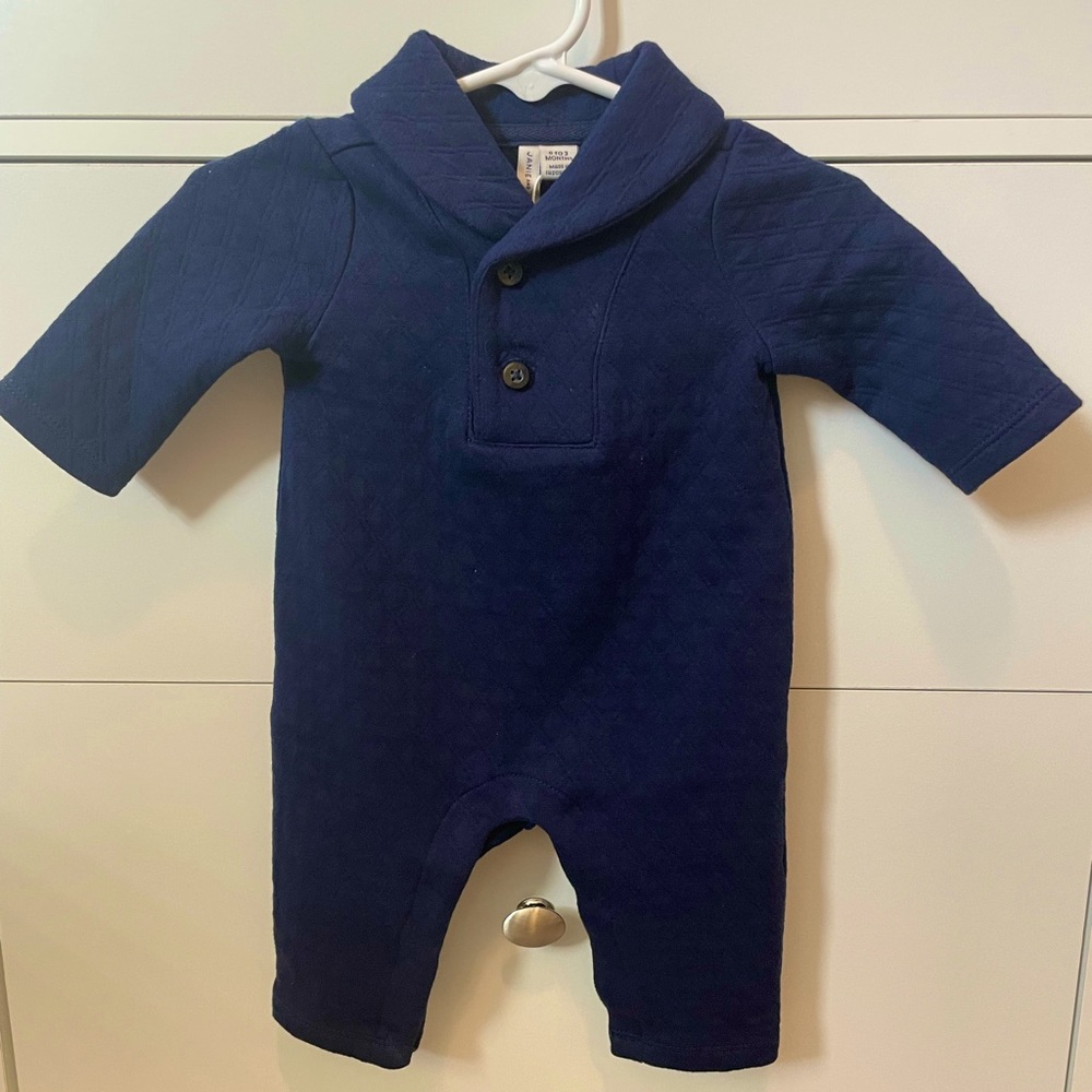 BABY QUILTED SHAWL COLLAR ONE-PIECE Color: Merchant Marine Size: 0-3m
